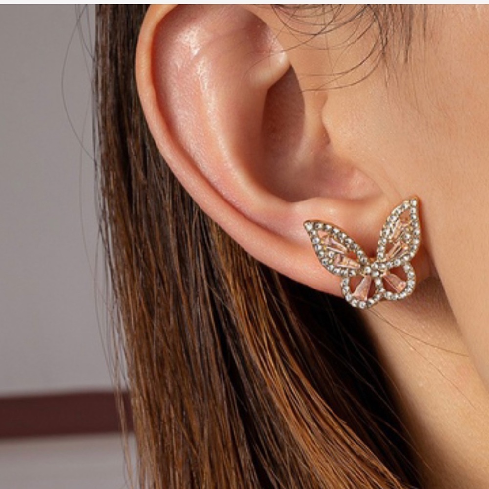 NWT Gold Rose Color Butterfly Studs Earrings